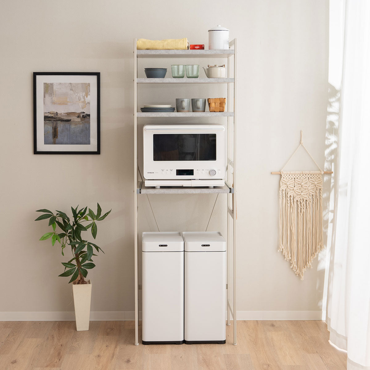 キッチンラック 幅60 4段 ハイタイプ レンジ台 セラミック調