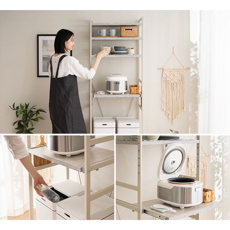 キッチンラック 幅60 4段 ハイタイプ レンジ台 セラミック調