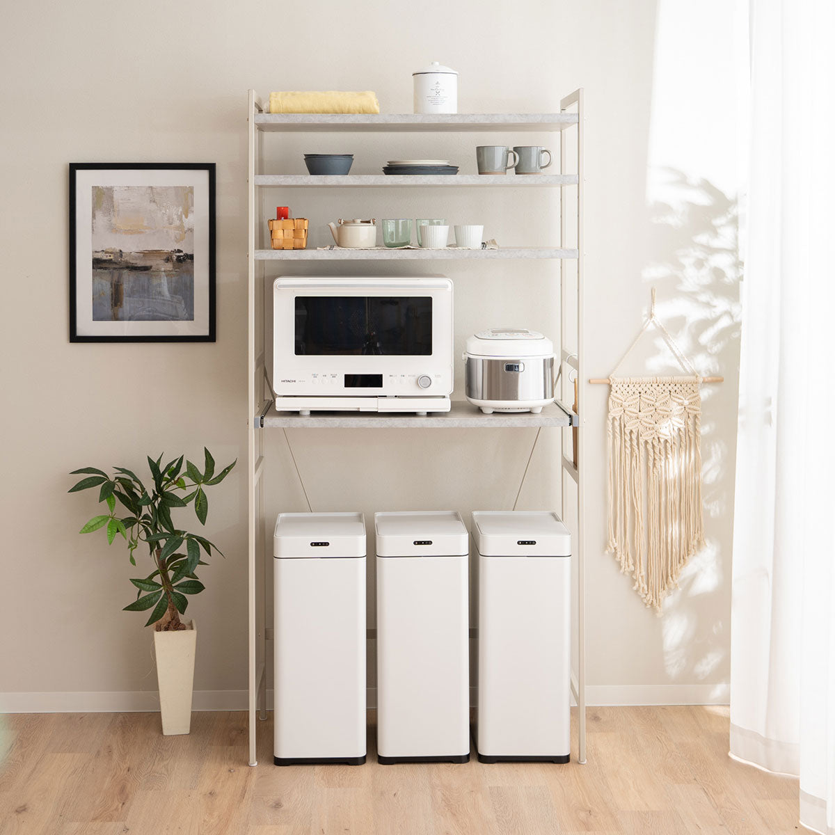 キッチンラック 幅90 4段 ハイタイプ レンジ台 セラミック調 スチール