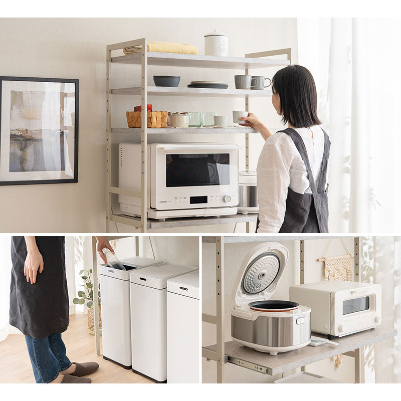 キッチンラック 幅90 4段 ハイタイプ レンジ台 セラミック調 スチール