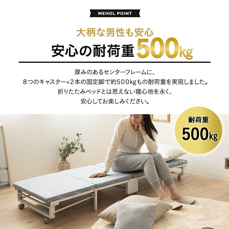 クローゼットに収納できる 折りたたみベッド 完成品 キャスター付き マットレス付