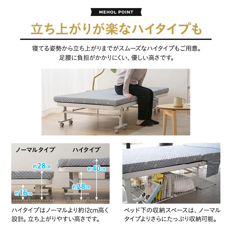 折りたたみベッド 組立不要 背もたれ5段階リクライニング 高反発ウレタンマットレス 完成品  ショールーム体験可