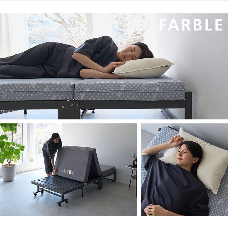 折りたたみベッド FARBLE 3つ折りマットレス 2点セット シングルサイズ 軽量 頑丈 静音 コンパクト 指はさみ防止パーツ付き キャスター付き ベッド下収納 すのこベッド ベッドフレーム 折りたたみマットレス 三つ折り マットレス 狭小住宅 来客用