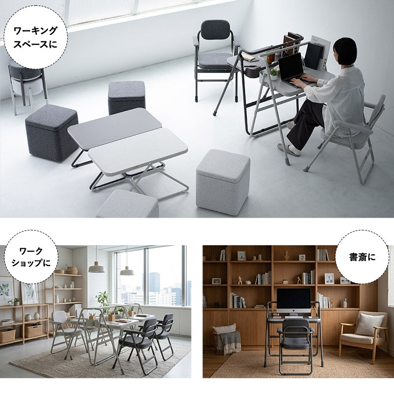 折りたたみ デスク チェア 2点セット JOBS ジョブズ 完成品 PCデスク ワークデスク 学習机 デスクチェア パイプ椅子 TATAMU
