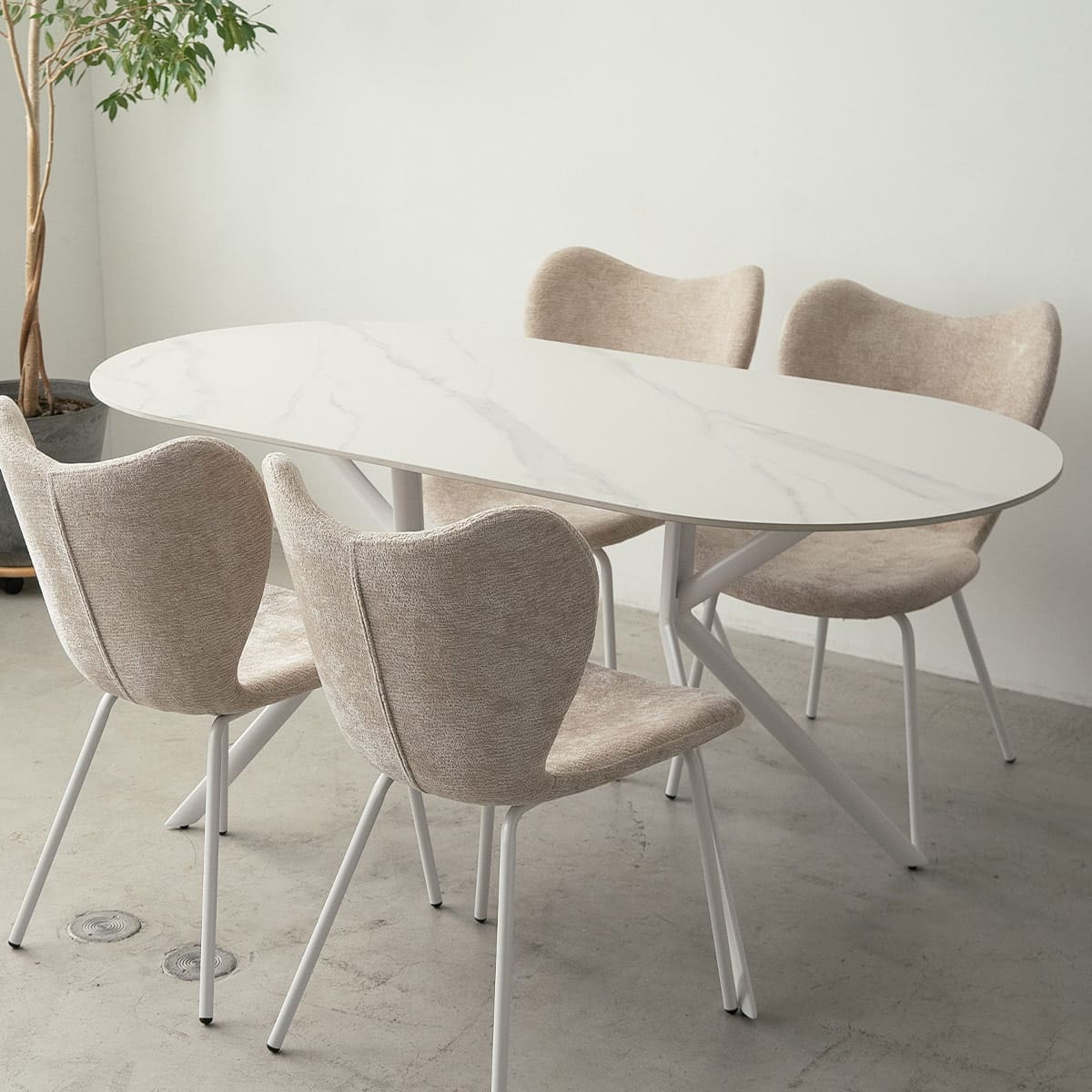 ホワイトセラミック楕円形ダイニングテーブル ダイニングテーブル 幅160cm 楕円形 4人掛け セラミック