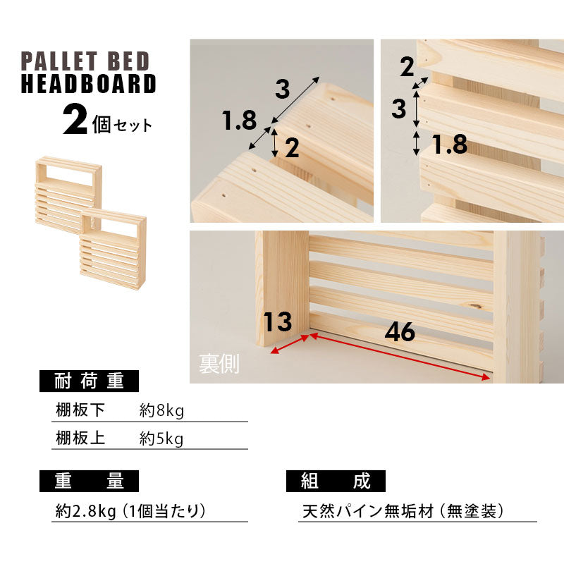 パレットベッド用 ヘッドボード 2個セット 正方形 シングル 木製 軽量