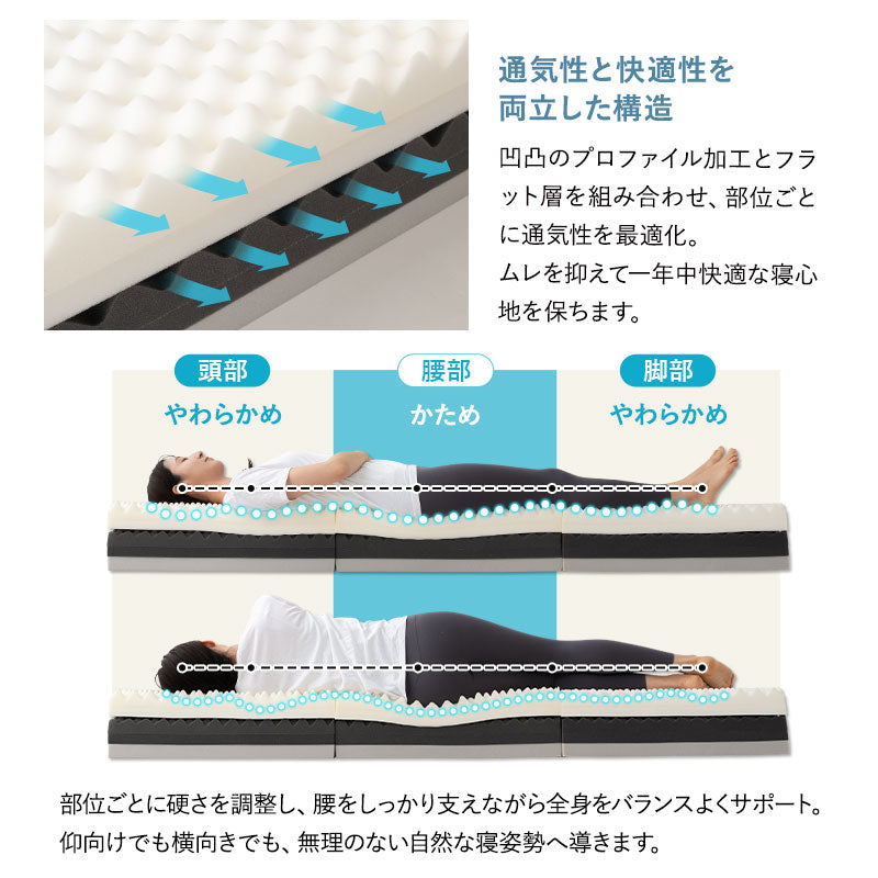 竹製 すのこベッド NAGINE ナギネ 凪寝 3つ折りマットレス 2点セット ダブルサイズ 天然竹 バンブー 抗菌 調湿 脱臭 ベッドフレーム 折りたたみマットレス 高さ調節可能